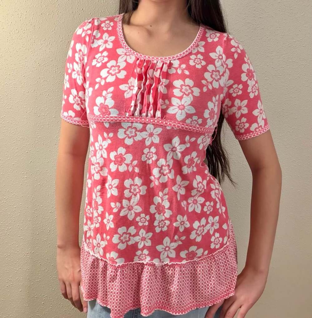 Limited Too Girls Pink Floral Short Sleeve Ruffle Hem Tunic Top Size 14